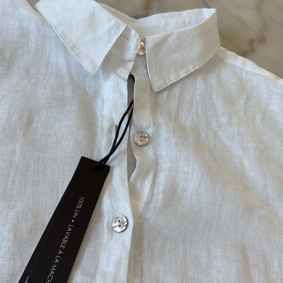 Nicole Miller White 100% Linen Button Down Shirt Short Sleeveless Loose Fit Sz S - Picture 7 of 12